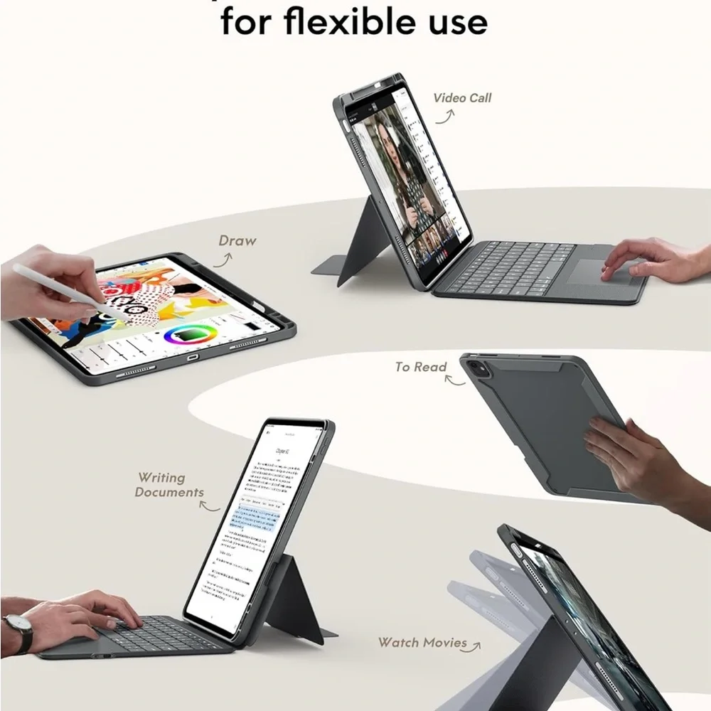 Gray Tablet Keyboard Case with Modern Design